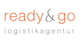 Logo mit Text: "ready & go" in Orange und Grau, darunter "logistikagentur" in Grau.