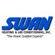 Blue "Swan Heating & Air Conditioning" logo with tagline "The Home Comfort Experts."