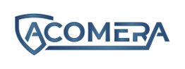 Logo mit dem Schriftzug "ACOMERA" in blau, stilisiert mit einem Schutzschild.