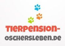 Logo mit bunten Pfotenabdrücken und der Aufschrift "Tierpension-Oschersleben.de".