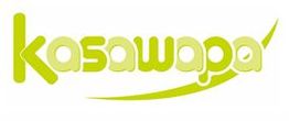 Texto del logo "Kasawapa" en verde claro con un diseño curvado debajo.