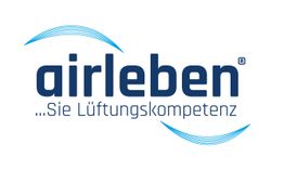 Logo von "airleben" mit dem Slogan "...Sie Lüftungskompetenz", darunter blaue Kreise.