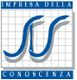 Logo con due curve blu su sfondo a quadretti, testo: "Impresa della Conoscenza".
