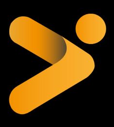 Icône abstraite en orange sur fond noir, représentant une silhouette stylisée en mouvement.