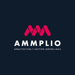 Logotipo de AMMPLIO con letras blancas y diseño rojo sobre fondo azul oscuro.