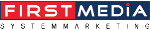 Logo mit dem Text "FIRST MEDIA SYSTEM MARKETING" in Blau und Rot auf weißem Hintergrund.