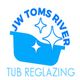 Blue bathtub logo with sparkles and text "JW Toms River Tub Reglazing."