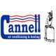 Cannell logo with a blue and red wave design and a cartoon bird in a scarf on a chimney.