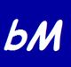 Blaues Quadrat mit weißen Buchstaben "bM" in der Mitte, auf blauem Hintergrund.