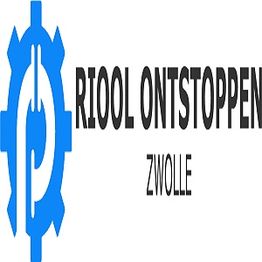 Blauw logo met tekst "Riool Ontstoppen Zwolle" op witte achtergrond.
