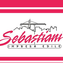 Logo di un'impresa edile con skyline urbano e gru, nome "Sebastiani" in rosso.