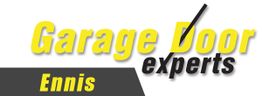 Yellow text logo: "Garage Door Experts Ennis" with stylized design.