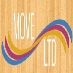 Logo with "MOVE LTD" and colorful infinity symbol on a wood texture background.