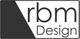 Logo mit schwarzer Fläche und Text: "rbm Design" in klarer Schrift auf weißem Hintergrund.
