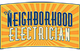 Logo reading "The Neighborhood Electrician" with a sunburst background.