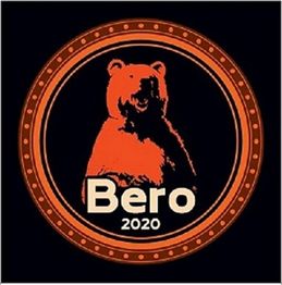 Ein Bär in rotem Kreis mit der Aufschrift "Bero 2020" auf schwarzem Hintergrund.
