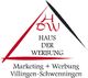 Logo von "Haus der Werbung" Villingen-Schwenningen, Marketingagentur mit stilisiertem Dreieck.
