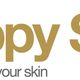 Happy Skin logo met tekst "happiness for your skin" en een vingerafdruk in de vorm van een hart.