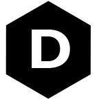 Schwarzes Sechseck mit einem weißen Buchstaben "D" in der Mitte.