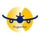 Flugzeug-Logo über gelbem Kreis mit Text "flugcenter" darunter.