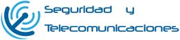 Logotipo de "Seguridad y Telecomunicaciones" en azul con un icono de ondas y conexión.