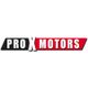 "Pro X Motors logo featuring bold black and red text on a pointed rectangular design."