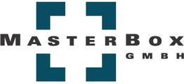 Logo der MasterBox GmbH in Blau und Schwarz mit stilisiertem Quadrat in den Ecken.