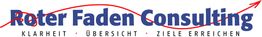 Logo von Roter Faden Consulting: "Klarheit, Übersicht, Ziele erreichen" mit rotem Pfeil.