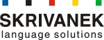 Logo von Skrivanek Language Solutions mit bunten Quadraten oben.