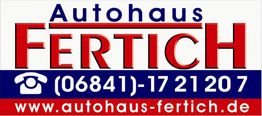 Autohaus Fertich Logo mit Telefonnummer 06841-1721207 und Website autohaus-fertich.de.