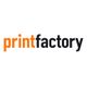 Logo mit dem Text "printfactory" in Orange und Schwarz auf weißem Hintergrund.