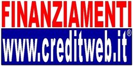 Scritta "FINANZIAMENTI" in rosso sopra "www.creditweb.it" in bianco su sfondo blu.