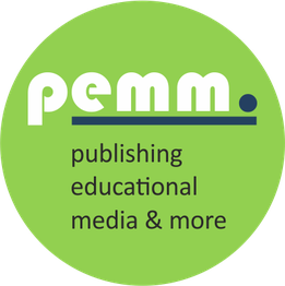 Grüner Kreis mit "pemm": publishing, educational, media & more in Weiß und Dunkelgrün.