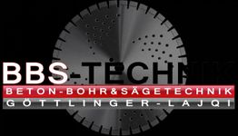 Logo mit schwarzem Hintergrund: "BBS-Technik" und "Beton-Bohr & Sägetechnik Göttlinger-Lajqi".