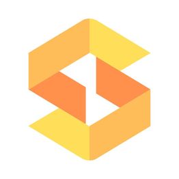 Gelbes und orangefarbenes S-Logo, geometrisch und dreidimensional gestaltet auf weißem Hintergrund.
