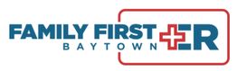Family First ER Baytown logo with a red medical cross in the letter "E".