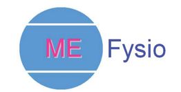 Blauw logo met de tekst "ME" in roze en "Fysio" in blauw.