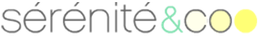 Texte "sérénité & co" avec deux cercles vert et jaune.