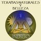 Ilustración de figura en meditación con sol y luna; texto: "Terapias Naturales y Belleza ÍNDIGO".