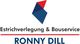 Logo von Estrichverlegung & Bauservice Ronny Dill mit abstrakter blauer und roter Form.
