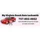 Red car and keys with "My Virginia Beach Auto Locksmith" and phone number for services.