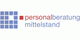 Logo mit blauem Quadrat-Muster und rotem Text: "Personalberatung Mittelstand".