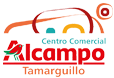 Logo del Centro Comercial Alcampo Tamarguillo con ilustraciones abstractas y colores vibrantes.