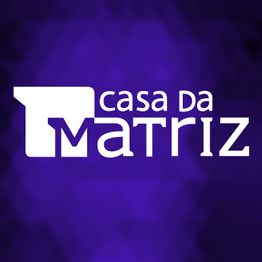 Logo com fundo roxo e texto "Casa da Matriz" em branco.