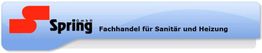 Logo der Spring GmbH, Fachhandel für Sanitär und Heizung, mit rotem S auf blauem Hintergrund.