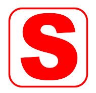 Weißes Quadrat mit rotem Buchstaben "S" in der Mitte.
