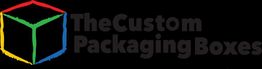 Colorful cube logo with text: "TheCustom Packaging Boxes" on a black background.