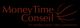 Texte rouge "Money Time Conseil" avec un ballon de basket. Slogan: "Le meilleur pour votre patrimoine".