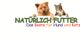 Hund und Katze über Text: "NATÜRLICH FUTTER - Das Beste für Hund und Katz" auf weißem Hintergrund.