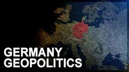 Karte Europas mit rot markiertem Deutschland und dem Text "Germany Geopolitics".